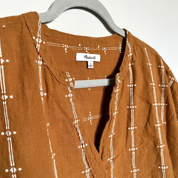 Madewell Lakeline Popover Shirttail Top in Jacquard Stripe Cotton Size Large - Picture 5 of 7